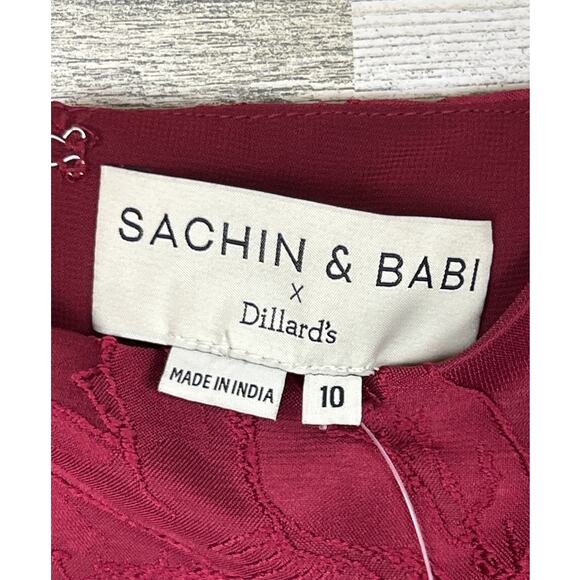 Sachin & Babi womens 10 burgundy Floral Jacquard Fit Flare Formal Mini Dress NWT - Picture 5 of 9